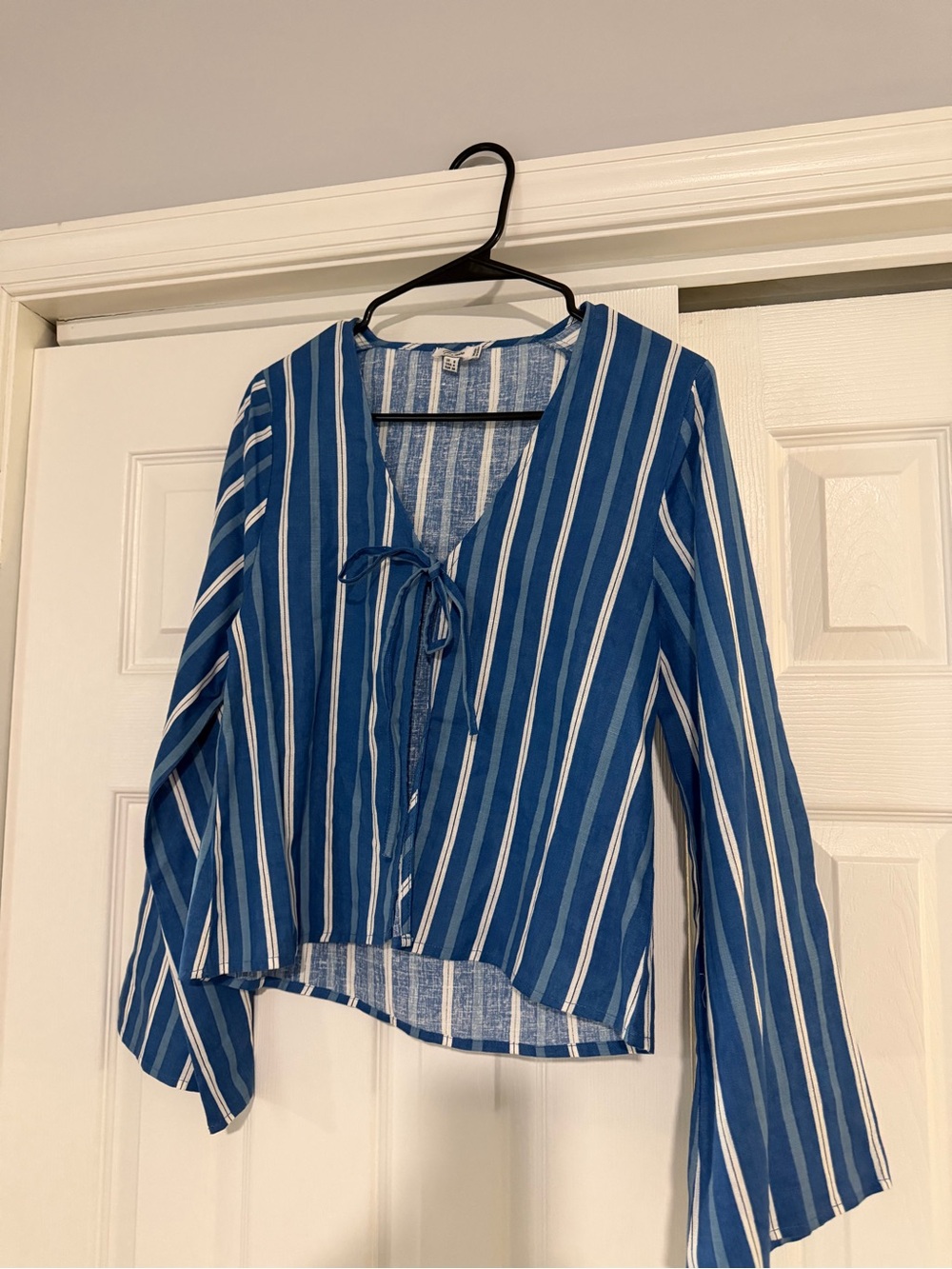 Striped Blue Tie-Front Women's Top
